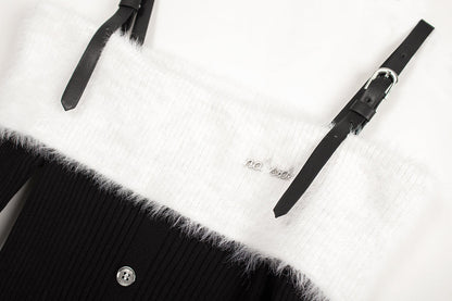 Suspender skirt autumn and winter atmosphere wear 2025 new sweet hot girl one shoulder sweater knitted dress R0023