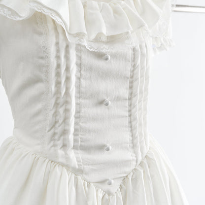 Tutu skirt new style short-sleeved heavy-duty dress slim tea break French sweet little white dress R0067