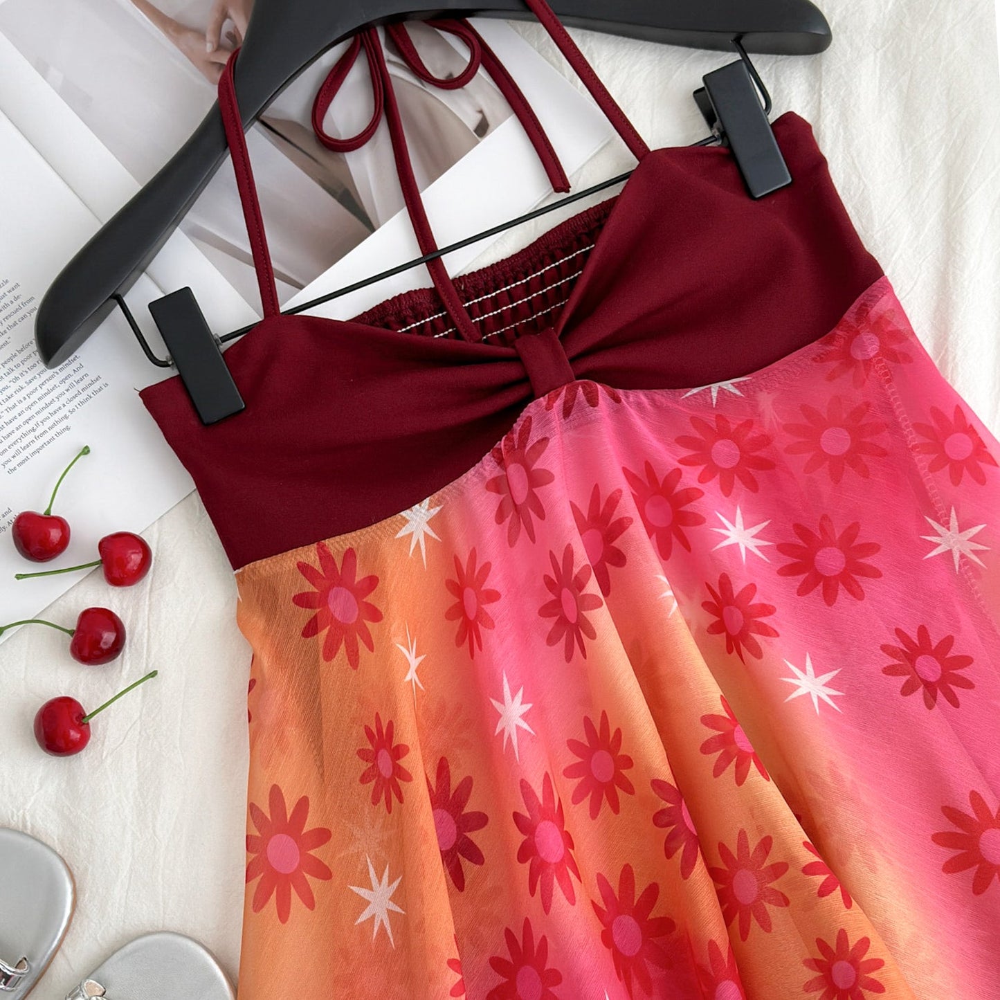 Red tube top halter neck dress 2025 new beach skirt irregular suspender top R0053