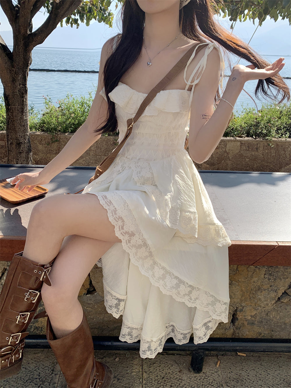 Tea break French style short front and long back suspender skirt 2025 new design irregular long skirt R0066