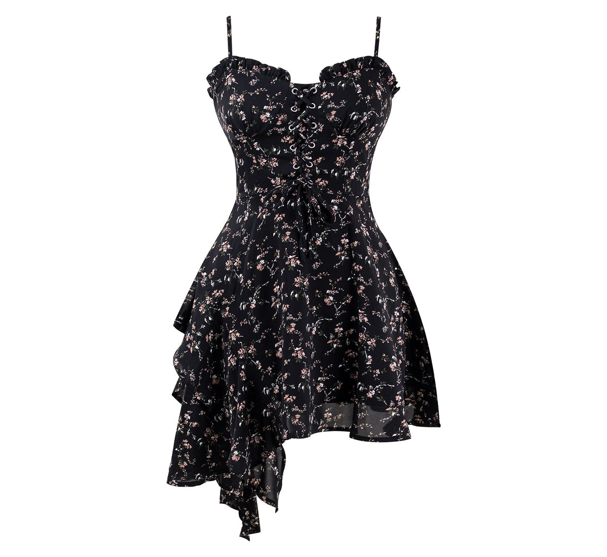 Dark pure desire niche irregular floral suspender hot girl dress R0020