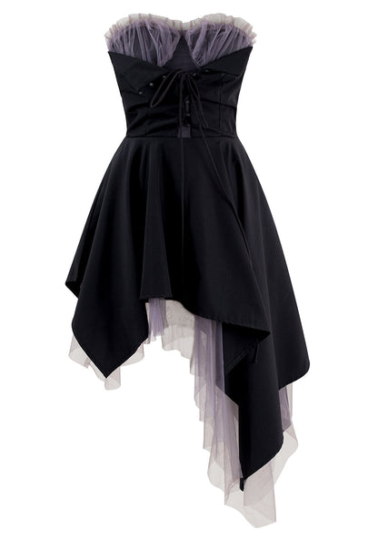Dark heavy industry niche design gray purple yarn romantic irregular tube top dress R0015