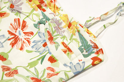 Thai floral dress 2025 new tea break oil painting suspender skirt for small size R0018