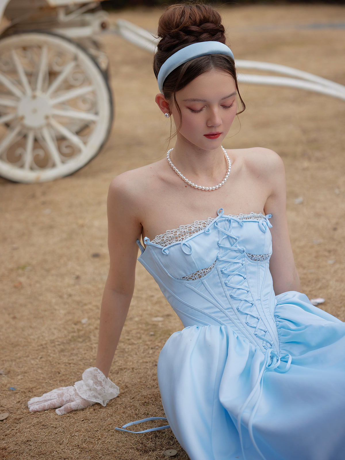 French Princess Series Satin Herringbone Dress R5107