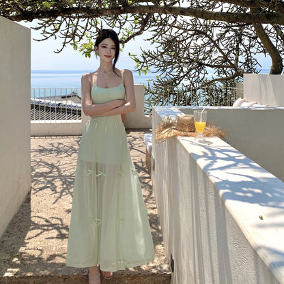 One dress multiple wear mint green suspender dress unique beautiful skirt R0532