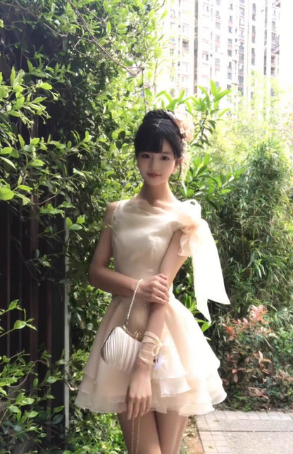 Gentle temperament lace off-shoulder dress beautiful waist small dress tutu skirt R0793