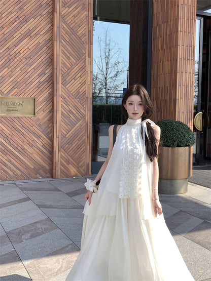 Beautiful suit outfit first love white floral halter neck top skirt two piece skirt R0689