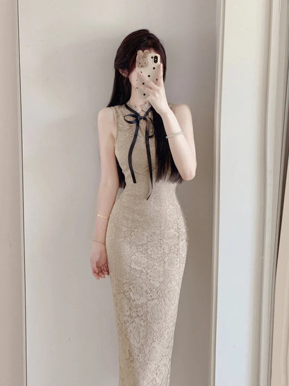 Temperament lady sleeveless dress evening gown sexy slim hip skirt R0510