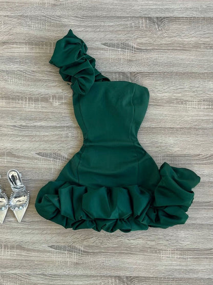 Pure horny sexy ruffled buds fluffy jumpsuit short skirt party small dress high-end women's homecoming dress R3003
