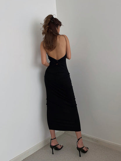 Temperament big backless waist suspender dress women's summer sexy long hip skirt R3077