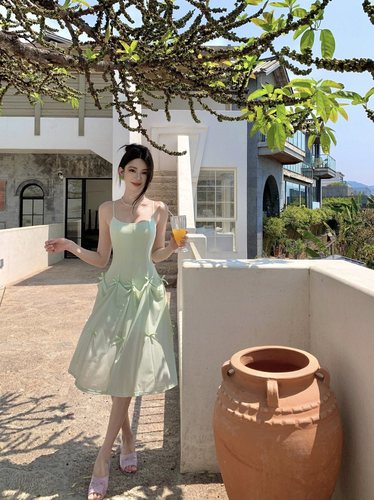 One dress multiple wear mint green suspender dress unique beautiful skirt R0532