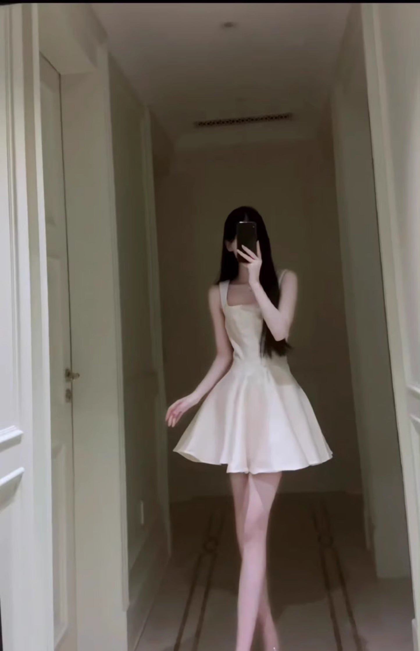Suspender dress French style high-end waist a-line birthday puffy short skirt R0609