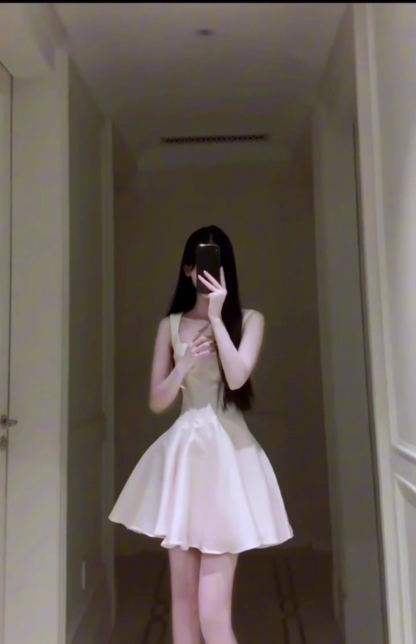 Suspender dress French style high-end waist a-line birthday puffy short skirt R0609