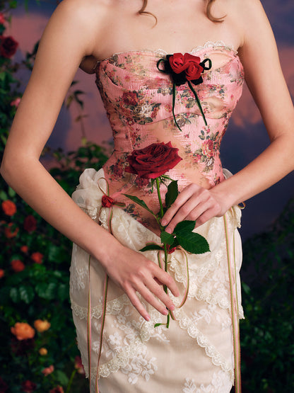 French retro palace design lace splicing tube top dress fishbone skirt homecoming dress R5143