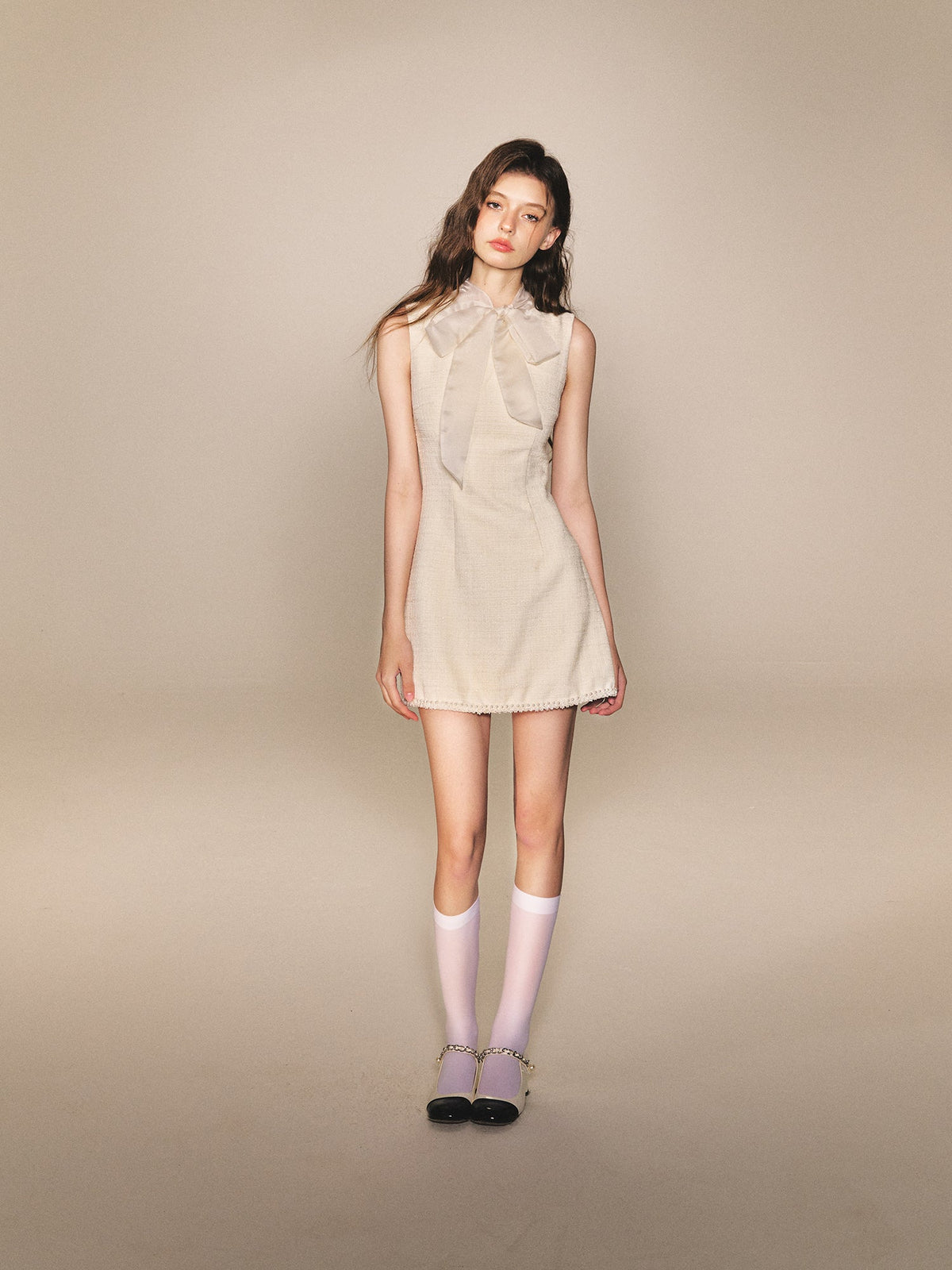 Tulle Tie Bow Dress Slim Waist Sleeveless Vest Dress R5167