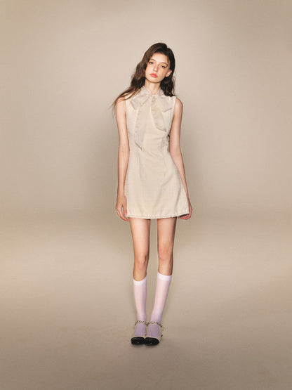 Tulle Tie Bow Dress Slim Waist Sleeveless Vest Dress R5167