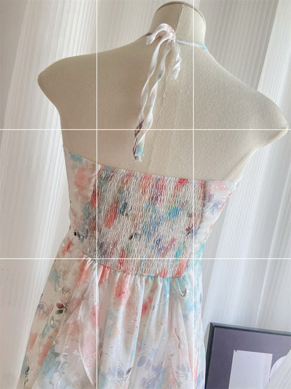 Beach holiday long dress slim halter neck dress temperament high-end tube top dress R0009