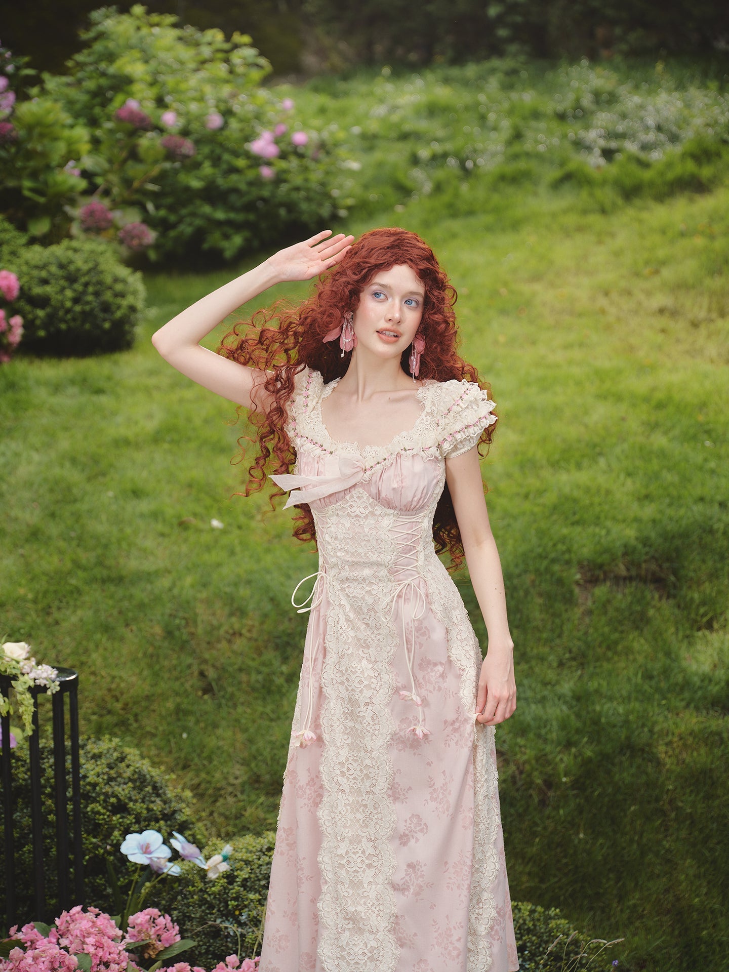 French sweet design tie waist lace dress new R5070