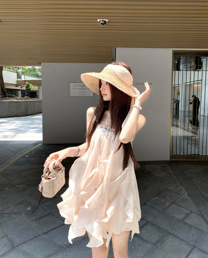 French satin sweet dress female princess summer beautiful suspender skirt R3832