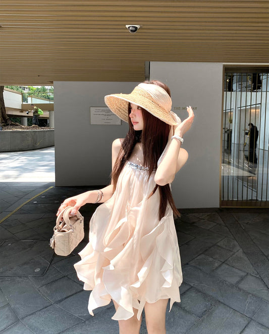 French satin sweet dress female princess summer beautiful suspender skirt R3832