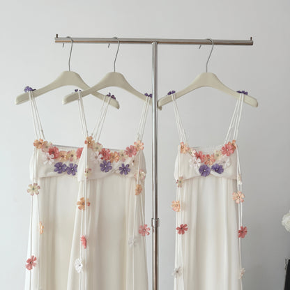 Cute A Line Spaghetti Straps Floral White Chiffon Summer Dress Holiday Party Outfits For Women DP0129