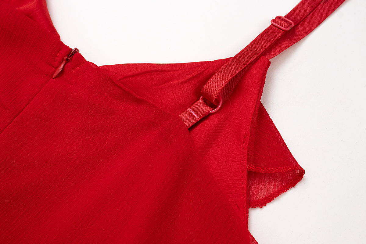 Whitening little red dress suspender dress new style ruffled high-grade waist short skirt R0085