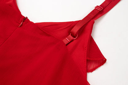 Whitening little red dress suspender dress new style ruffled high-grade waist short skirt R0085