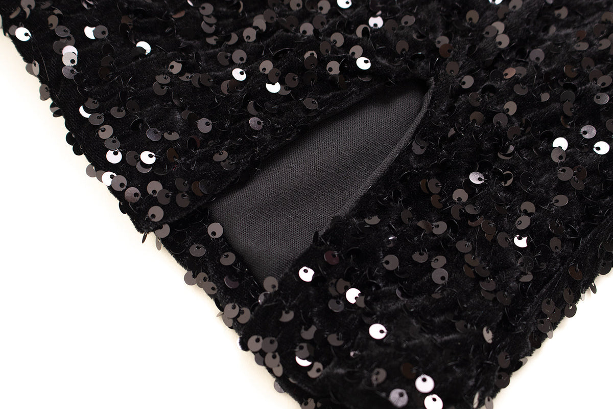Barbie hottie hip skirt black spring and autumn new tight sexy short skirt sequin tube top dress R0095