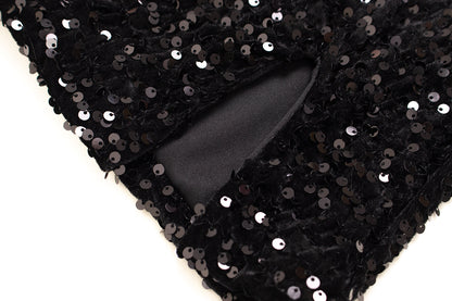 Barbie hottie hip skirt black spring and autumn new tight sexy short skirt sequin tube top dress R0095