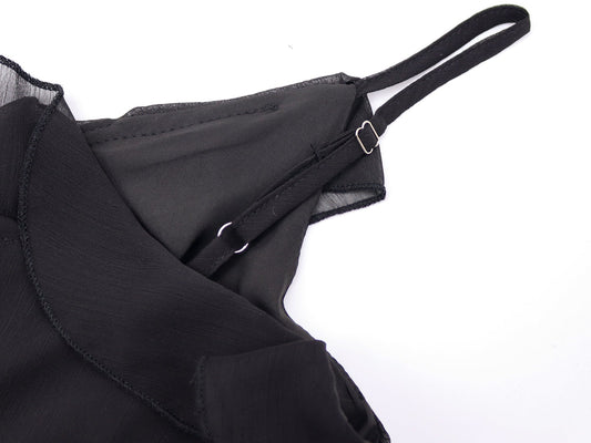 Tipsy sweet wine ruffled suspender skirt 2025 new slim black long dress Hepburn style R0092