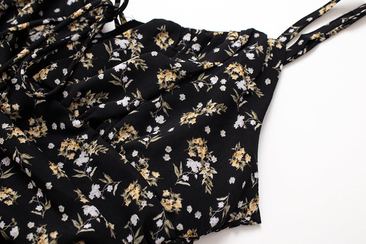 2025 black floral dress irregular tea break skirt short skirt hot girl waist suspender skirt R0099