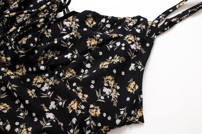 2025 black floral dress irregular tea break skirt short skirt hot girl waist suspender skirt R0099