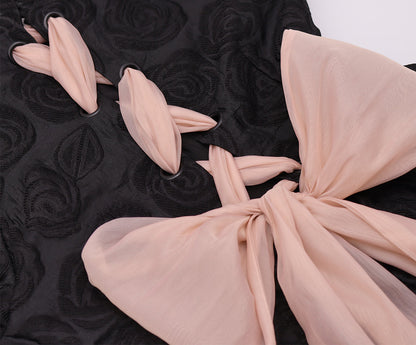 Dark night elf design lace-up back bow dress for women with slim waist A-line short skirt R0091