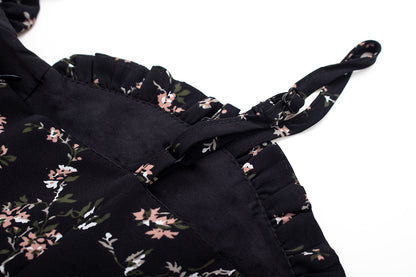 Dark pure desire niche irregular floral suspender hot girl dress R0020