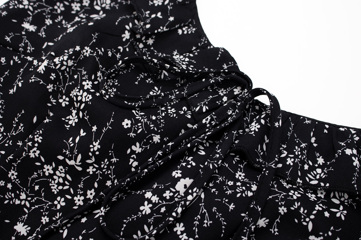 Bevel floral suspender dress French style slim waist long dress for women summer irregular R0031