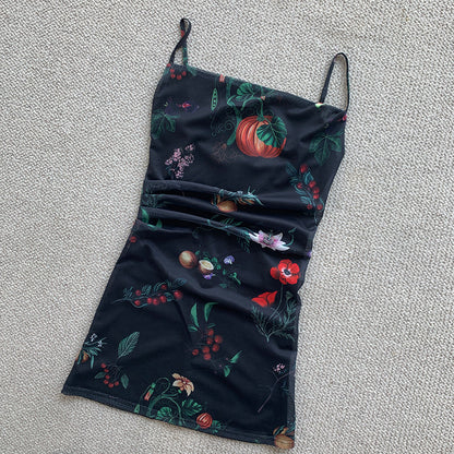 American retro pure desire hot girl small floral slut collar mesh suspender skirt waist hip dress R3085