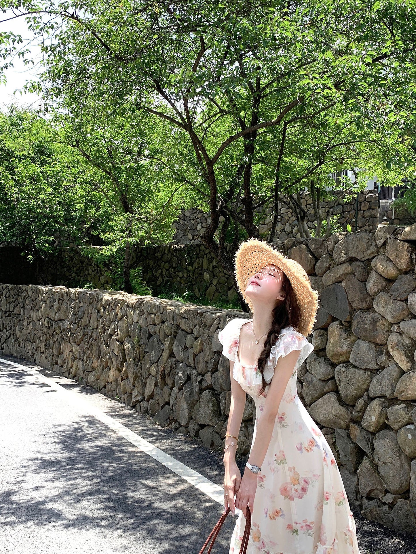 French romantic floral dress women's summer unique beautiful long dress R3870