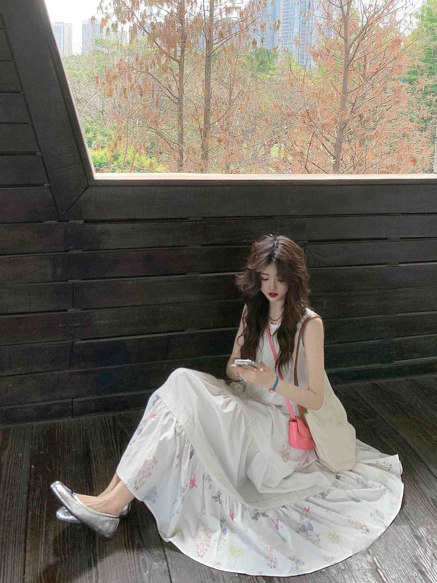 Sleeveless vest floral dress 2025 new gentle temperament loose A-line long skirt R0623