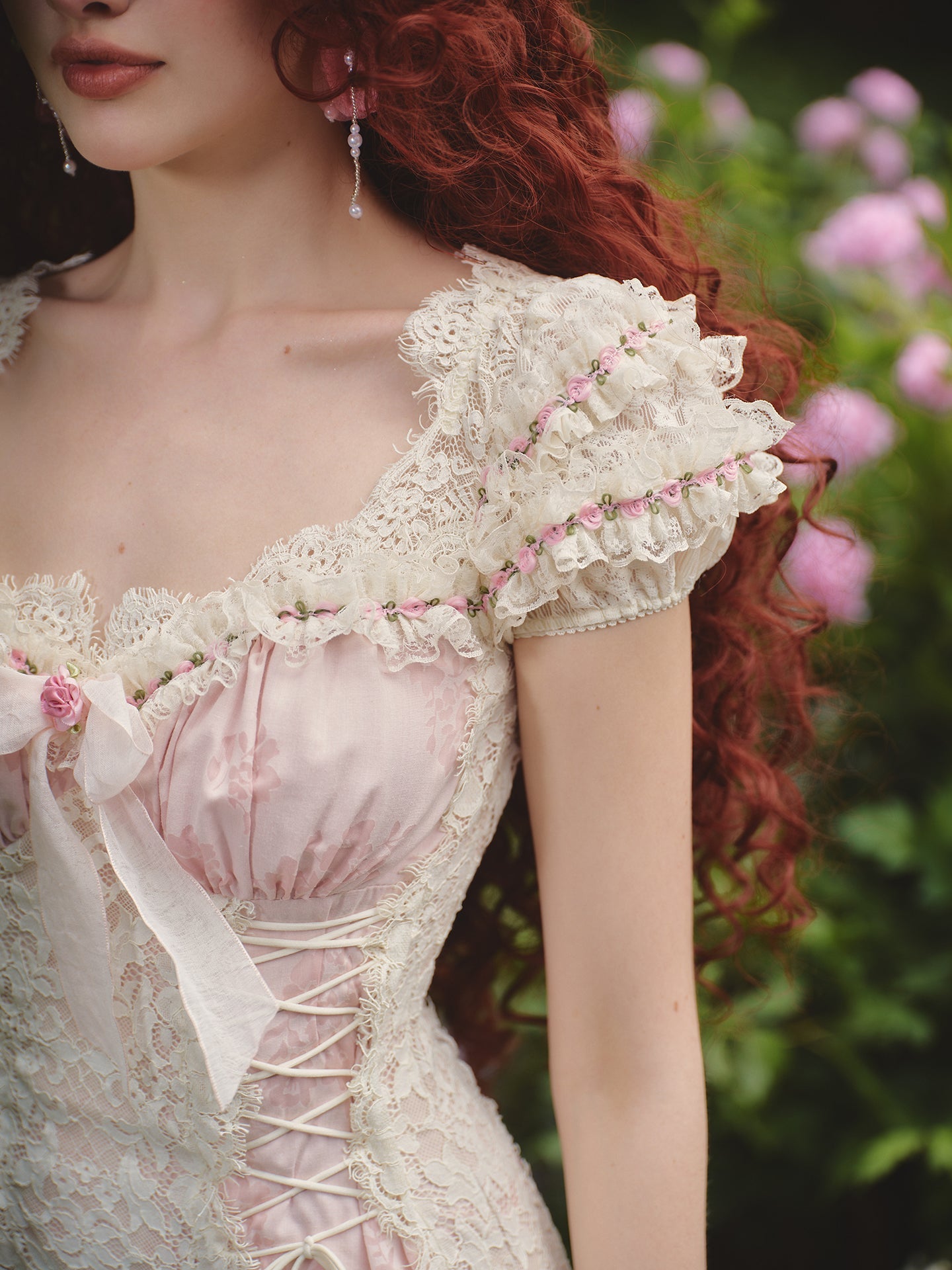 French sweet design tie waist lace dress new R5070