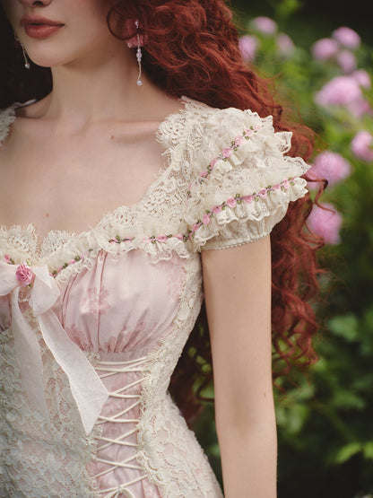 French sweet design tie waist lace dress new R5070
