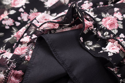 2025 new floral dress women's bow waist tea break dress suspenders short skirt R0014