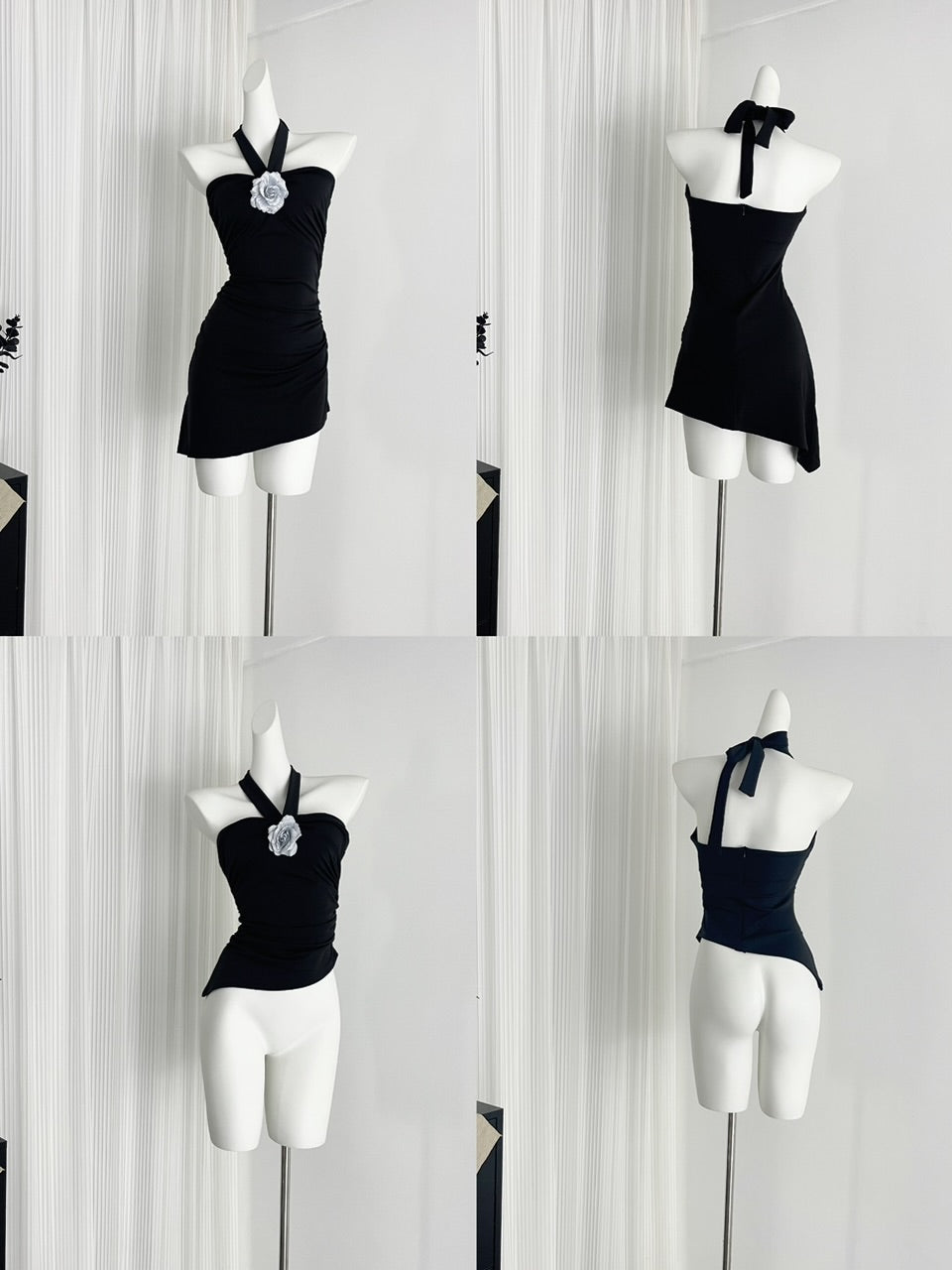 Hot girl halter neck dress female summer 2025 new black tube top irregular flower skirt R0122