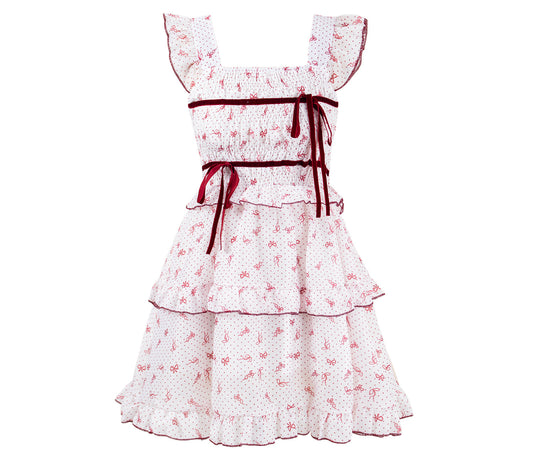 Strawberry jam floral suspender dress 2025 new style gentle style waist slimming short skirt R0134