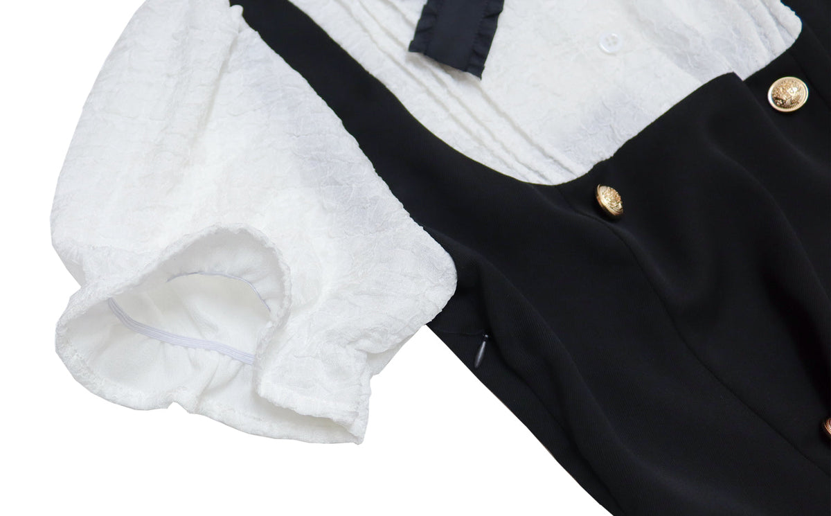 Sweet pure college style puff sleeve dress new style waist slimming lapel fake two-piece dress R0140