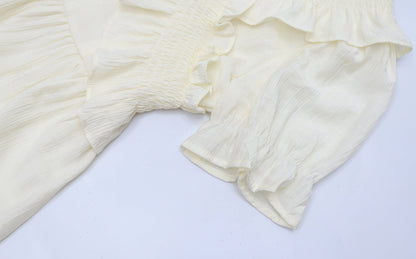 French bubble short sleeves one-shoulder dress retro sweet first love gentle long dress R0145