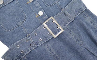 Denim skirt design halter neck skirt niche short small pleated skirt dress female summer hot girl R0098