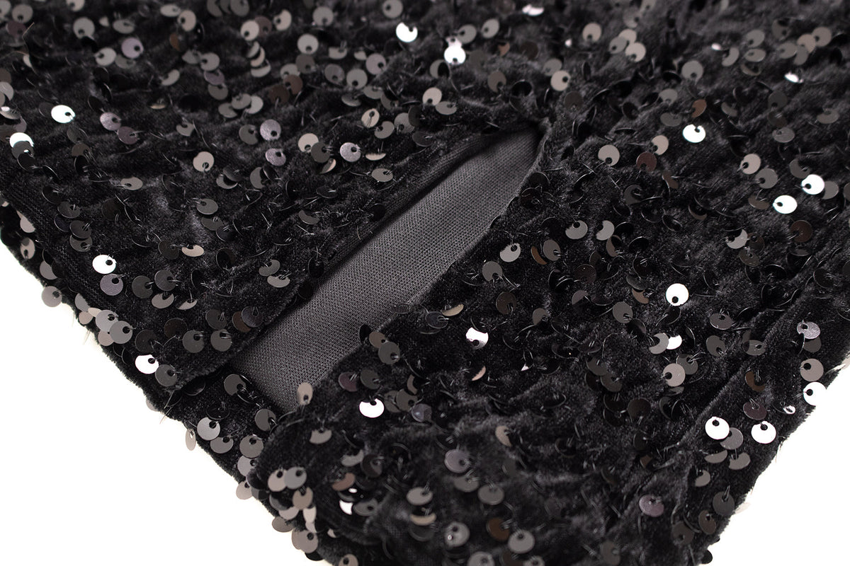 Barbie hottie hip skirt black spring and autumn new tight sexy short skirt sequin tube top dress R0095