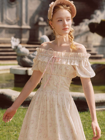 French pastoral style cake-style fishbone maxi dress with slim waist and cotton homecoming dress R5136