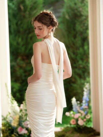 French romantic pure white design tube top dress custom fabric niche high-end homecoming dress R5141