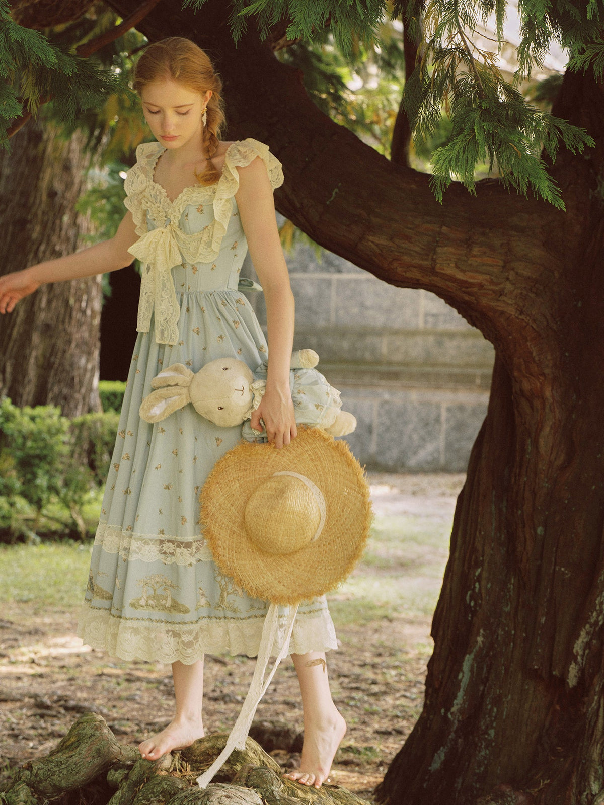 French pastoral style heavy embroidery lace splicing suspender long dress homecoming dress R5145